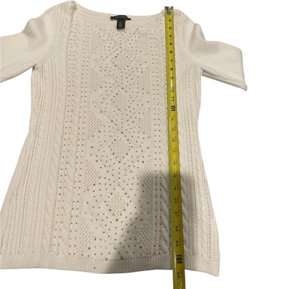 WHBM Rhinestone Embellished Wool Blend Cream Cable Knit Sweater Size Small - Picture 14 of 14